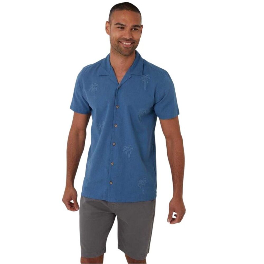 Threadbare Mens Embroidered Short-Sleeved Shirt / Denim